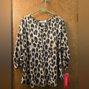 Rebecca Malone Leopard Print Blouse - Black and Tan